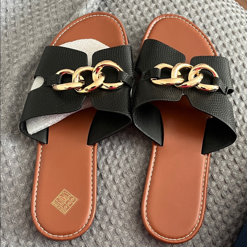 Black and Gold Chain Sandals